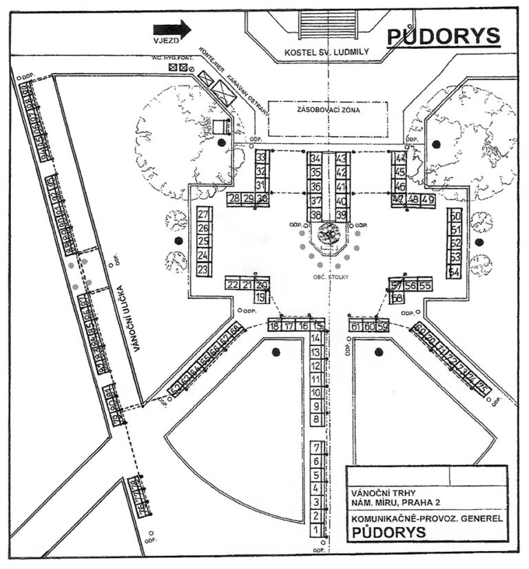 Vánoční trhy Náměstí Míru Praha plánek